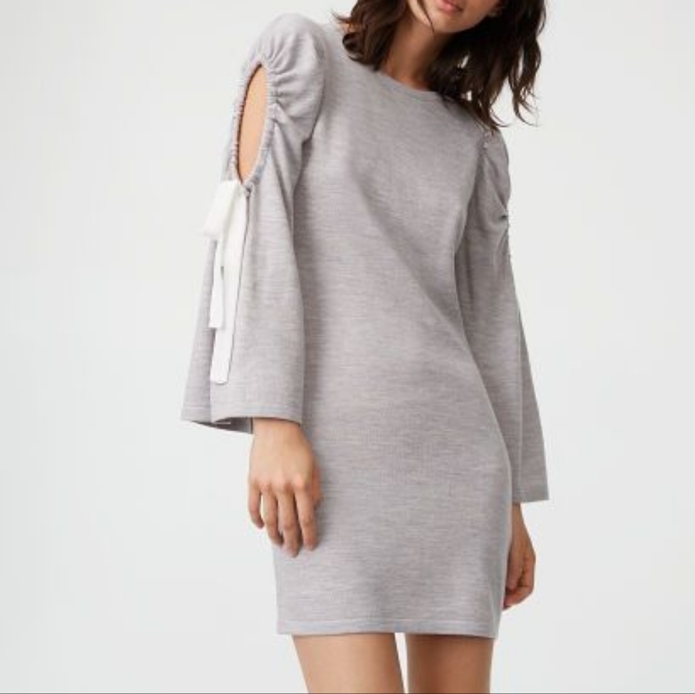 Club Monaco Gray Sohrabia Knit Ruched Bow Sweater Dress | Size XS